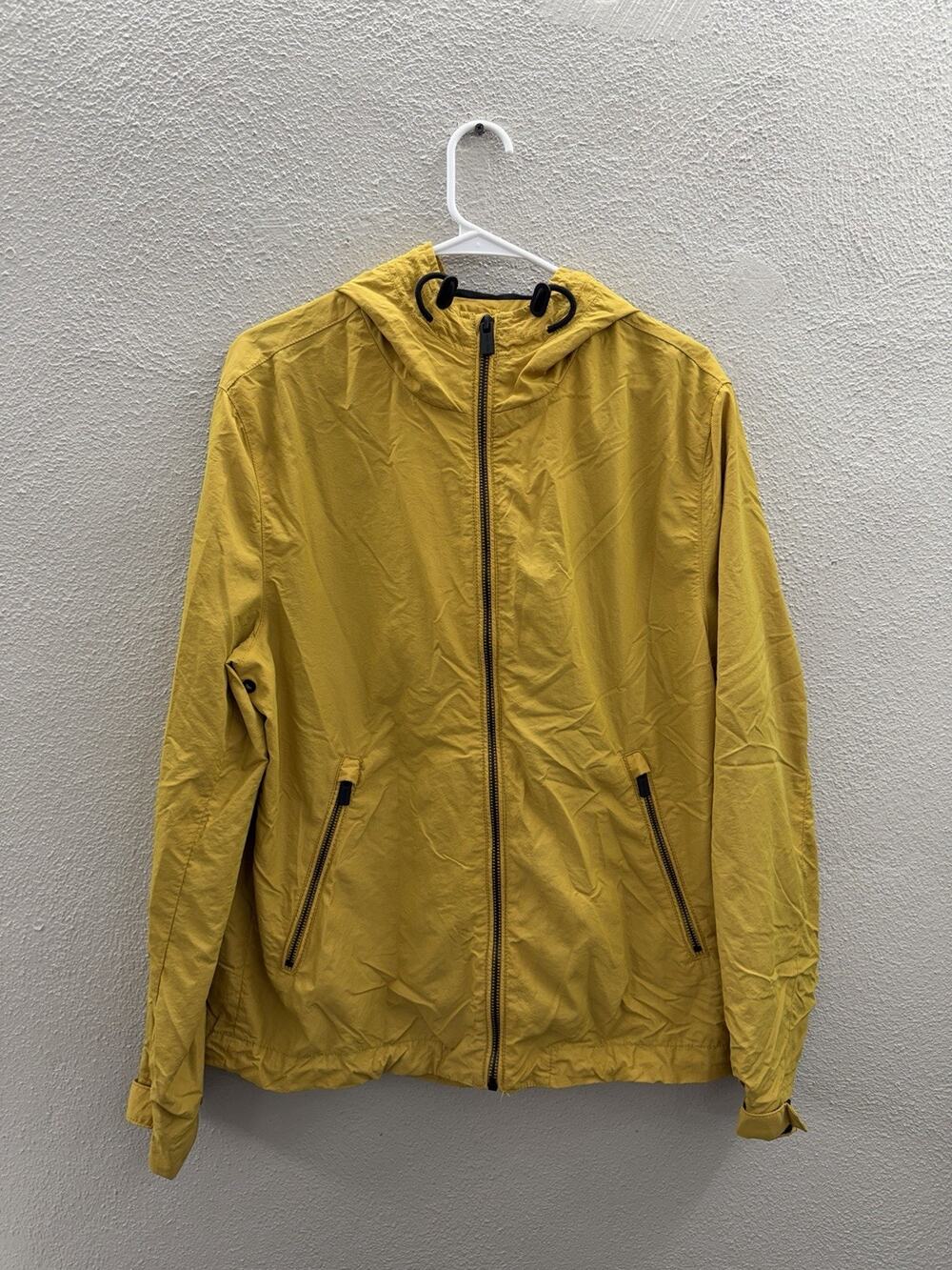 H&M Mens Jacket Size Medium Yellow Zip Up Lightweight Hooded Lined